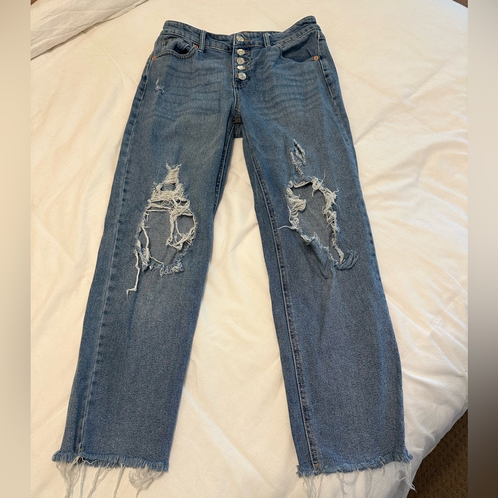 Raw edge mom jeans cropped
